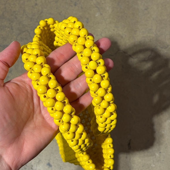 Handmade Chunky Yellow Beaded Handbag Mini Top Handle Statement Purse - Picture 3 of 6